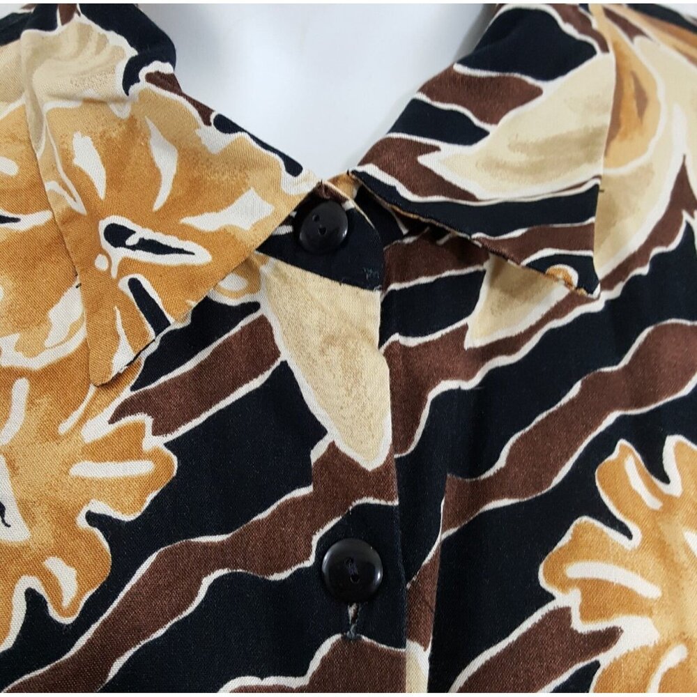 Men Hawaiian Luau Shirt 2X XXL Black Brown Orange Floral Hibiscus Button Front - Picture 3 of 7